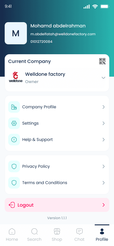 Profile screen with current company